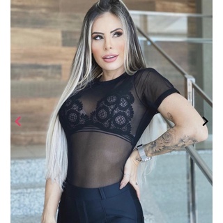 Cropped Mini Blusa Blusinha Feminina Renda Tule Linda