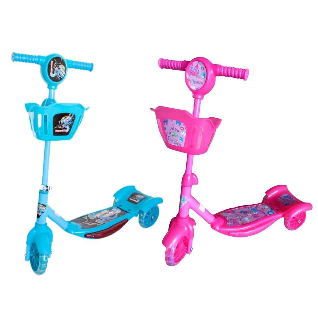 Patinete Infantil 3 Rodas Azul Rosa Crianças Regula Altura - oestesom