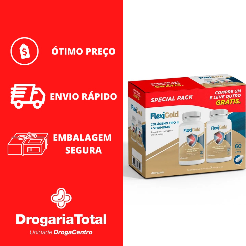 Flexigold colágeno tipo 2 compre 1 leve 2 frascos totalizando 60 cáps ...