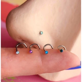 Piercing ponto de opala em titânio para nariz