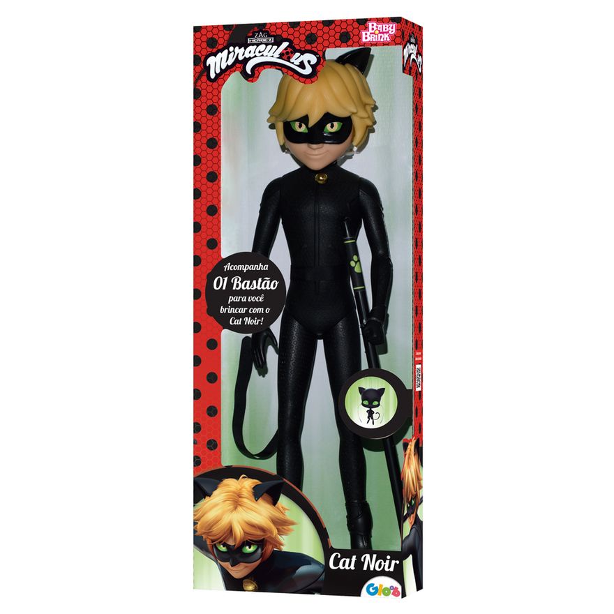 Boneco Miraculous As Aventuras de Ladybug Cat Noir 55 cm