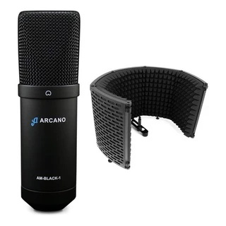 Microfone condensador USB Arcano AM-BLACK-1 + Protetor acústico ARC-SK25