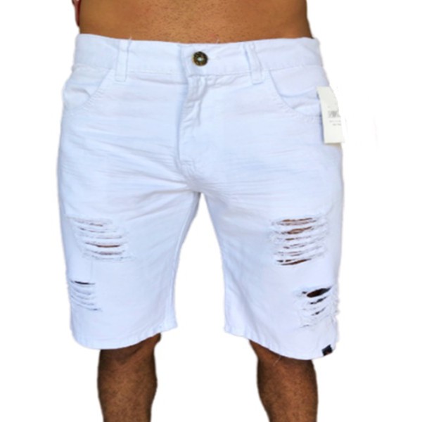 Short branco masculino sales rasgado