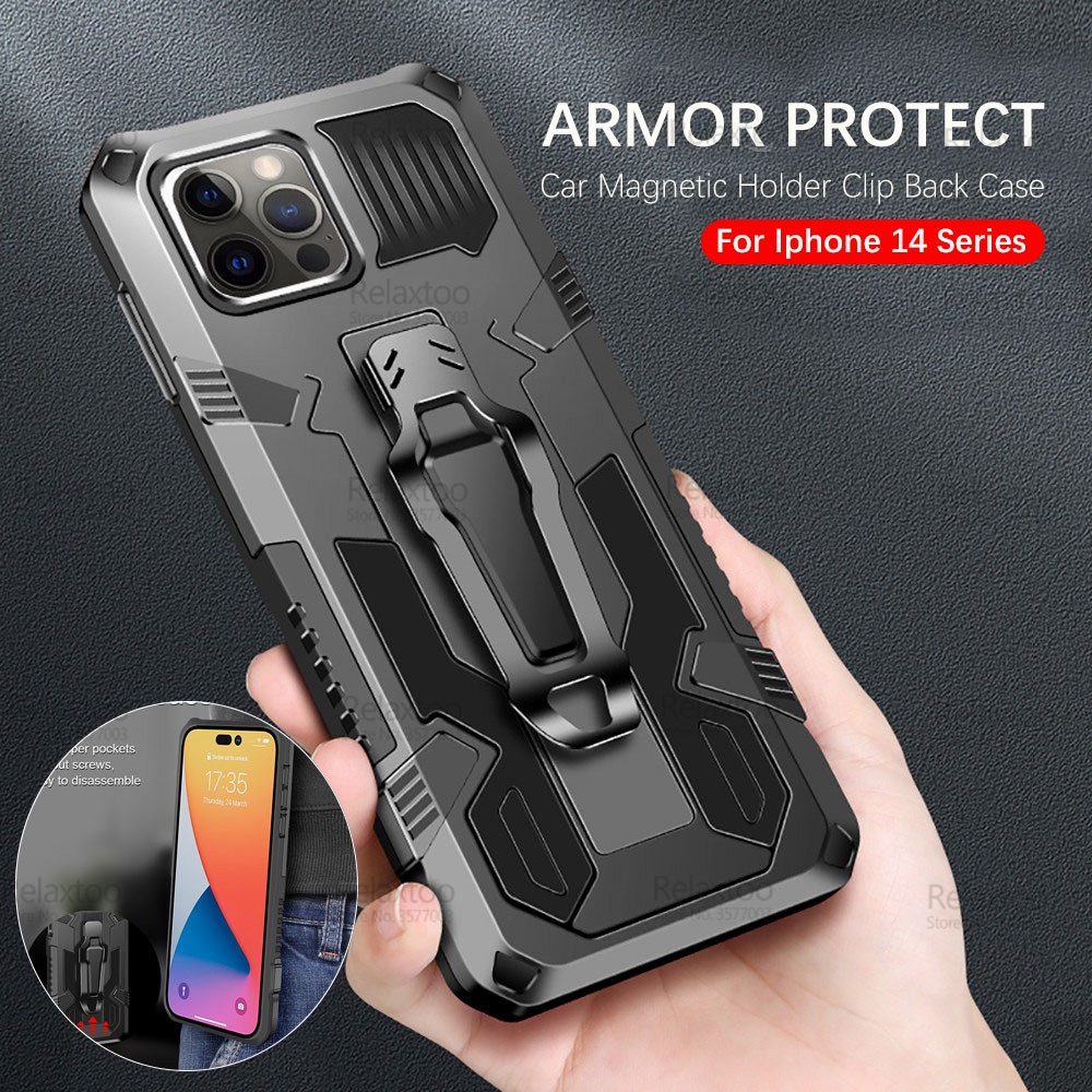 Car Magnetic Holder Clip Back Armor Case For Iphone 14 Pro Max Aifon 14 Plus 14Pro 14Plus Heavy Duty Shockproof Hard Cover Funda