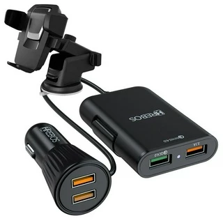 Carregador Celular Carro Turbo Tomada USB Veicular Carregador Automotivo 4 Portas Usb Com Suporte Painel Porta Celular Carro