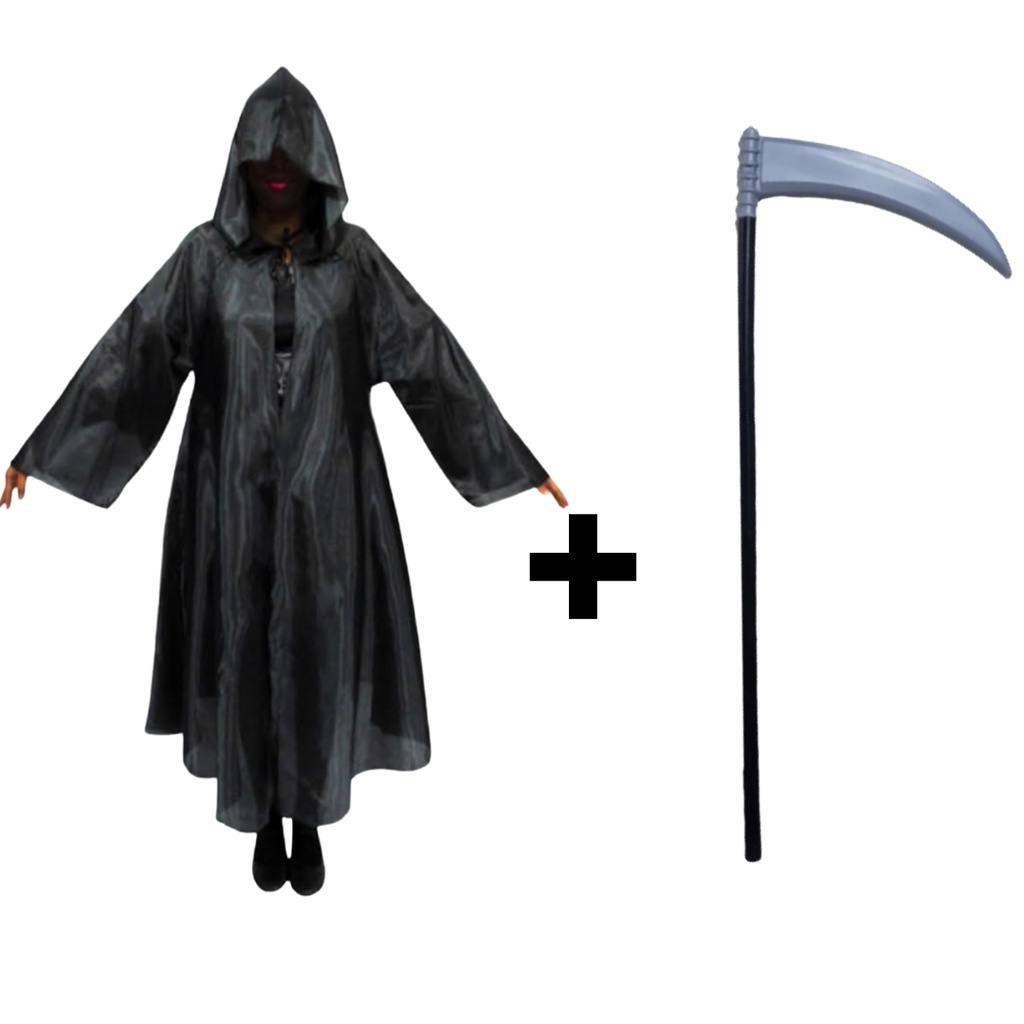 Fantasia Halloween Capa Morte Com Capuz E Foice Mago Pânico Adulto ...