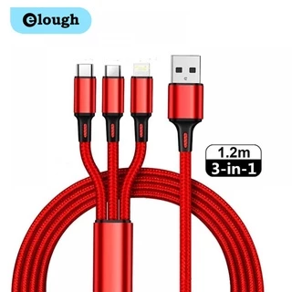 Elough Cabo USB 3 Em 1 Multi Portas Micro Tipo C Carregador Para Telefone Celular 3A Trançado De Nylon Multicolor