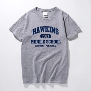 Camiseta 100% Algodão Fio 30.1 HAWKINS Stranger THINGS CINZA