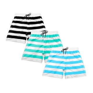 Kit 3 Shorts Masculino Listrado Bermuda Masculina Mauricinho Liso Básico Tactel Moda Praia Promoção