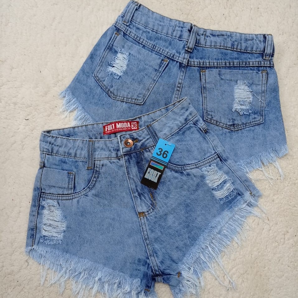 Shorts jeans feminino curto e desfiado em Promoção na Shopee