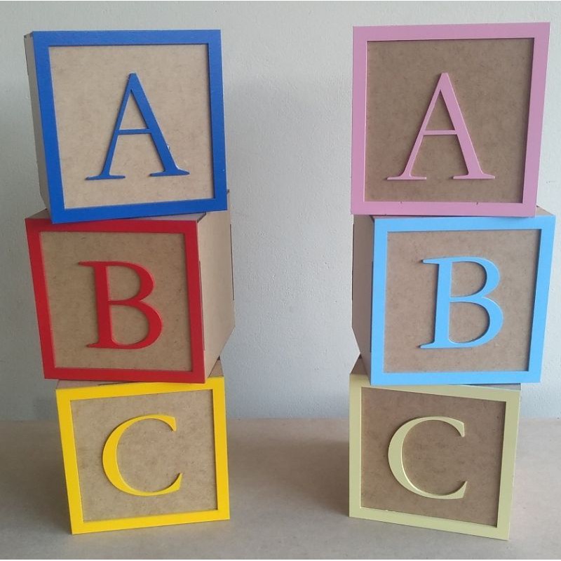 Cubo ABC MDF decorativo 3 pç