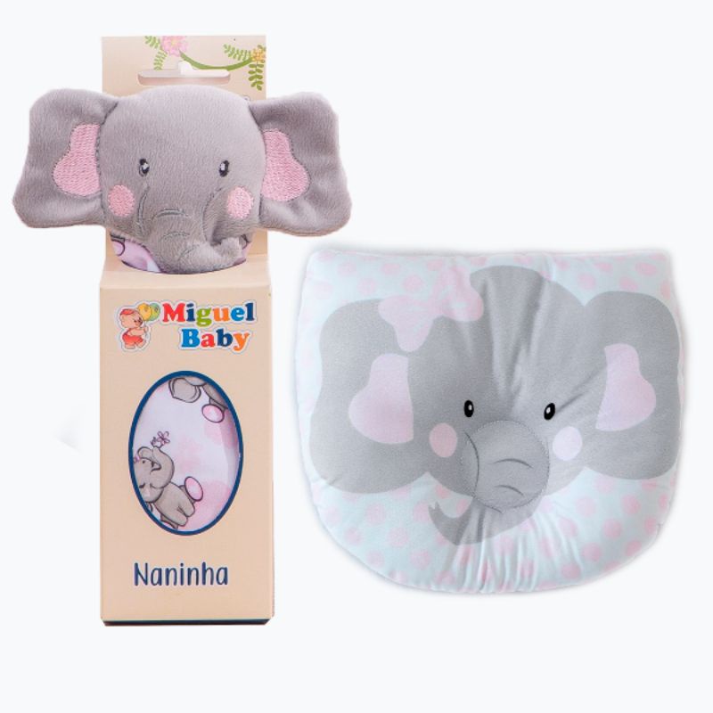 Kit Naninha + Travesseiro Anatômico Elefante Rosa | Shopee Brasil