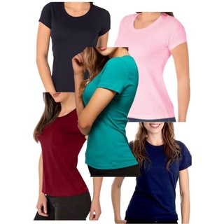 kit 5 Camiseta Baby Look Feminina T-shirts gola careca Básica Lisa 100% poliéster