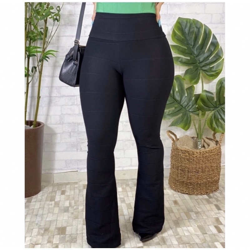 Calça flare best sale bege bandagem