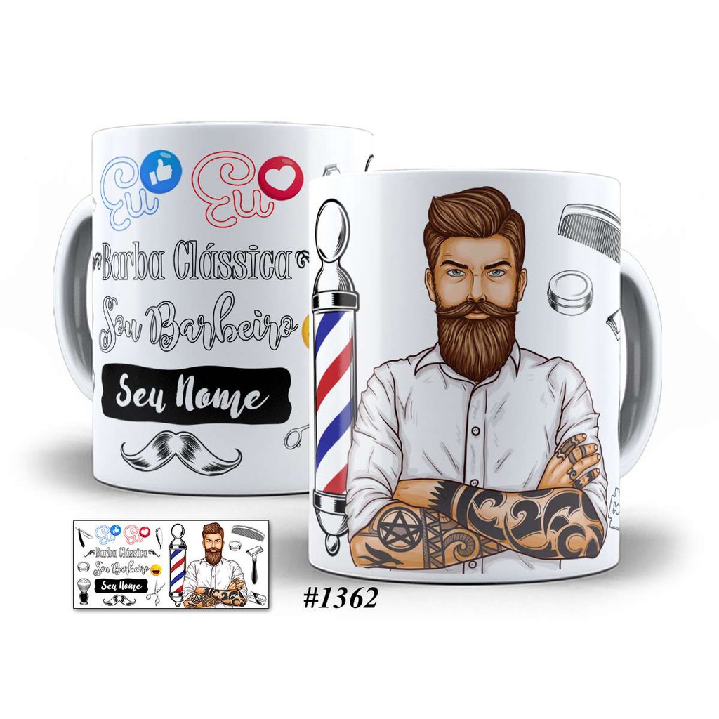 Caneca Profissão Barbeiro Com Nome Caneca Barbearia Personal