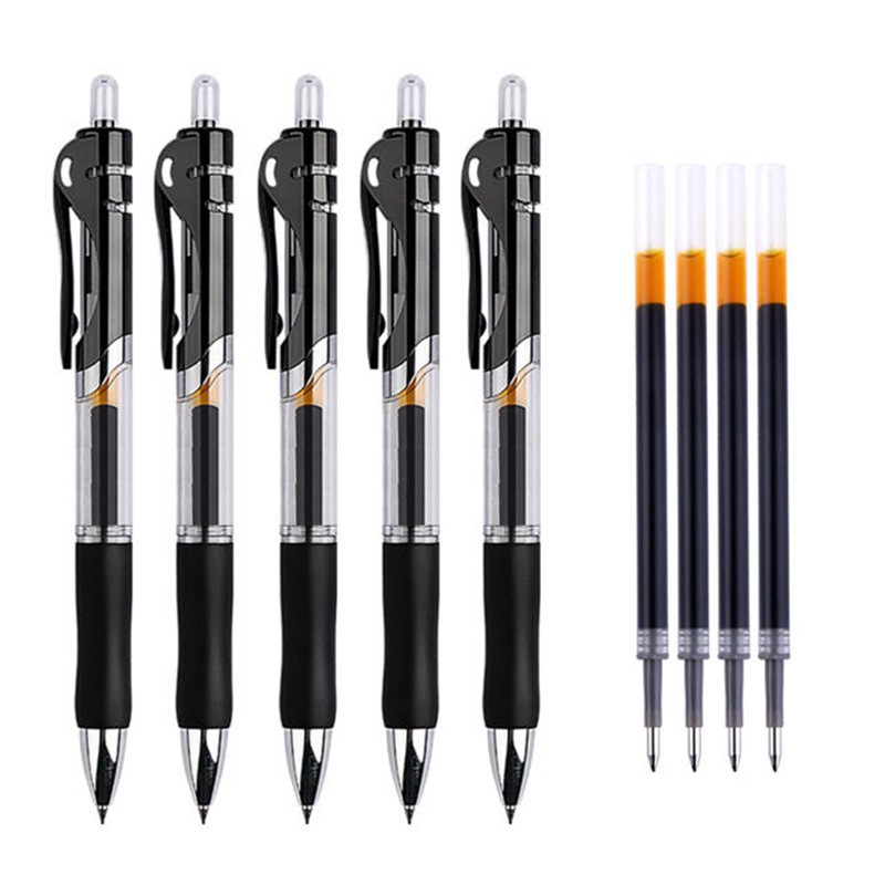 Ready stock Retractable gel pen set 0.5 mm Ballpoint pen Black blue red available Stationery School office supplies