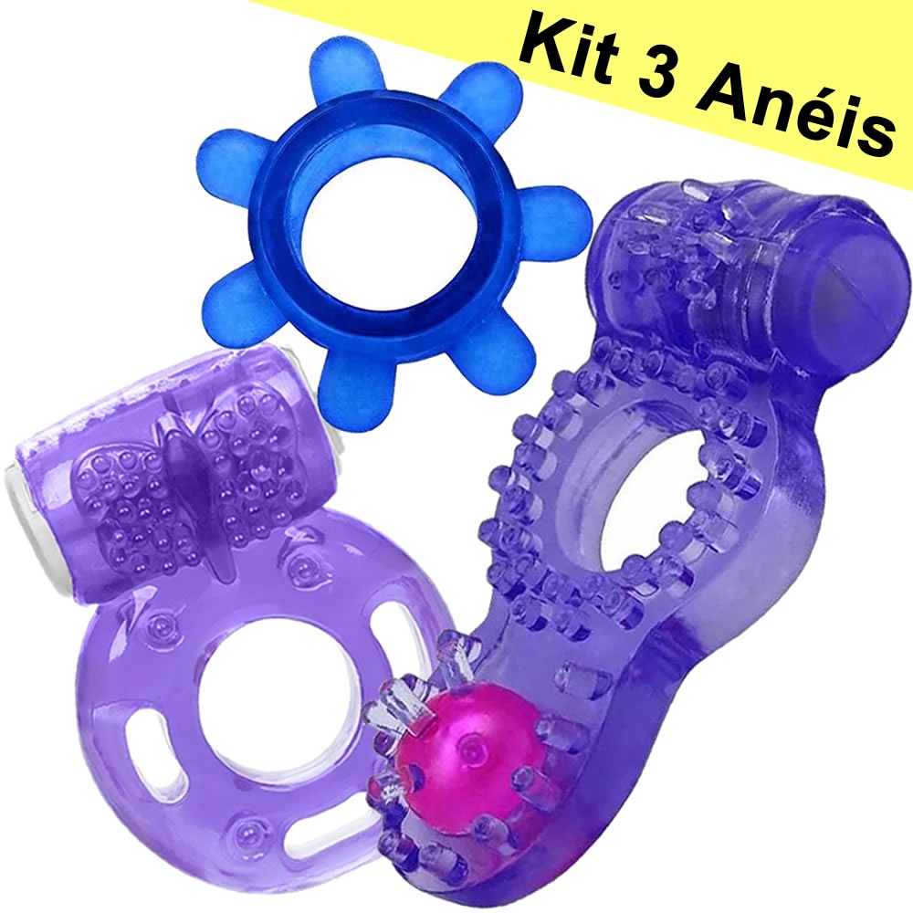 Kit 3 Anéis Peniano Prolongador de Ereção mini Vibrador Anel Masculino Erótico Sex Shop