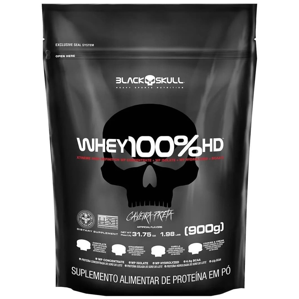 Whey 3W 100% HD Black Skull 900g (3W concentrado + isolado + hidrolisado)