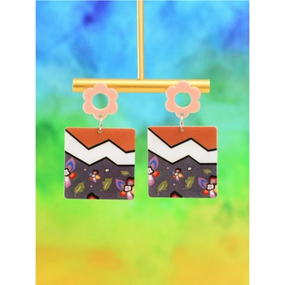 1 Par de Brincos de Moda Senhoras Square Acrílico Dupla Face Impresso