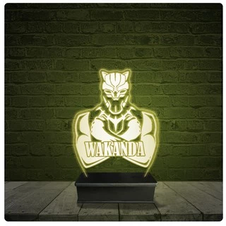 Led Luminária Acrílico Abajur - Pantera Negra Wakanda Marvel