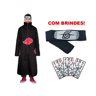 Capa Manto Akatsuki Naruto Cosplay Itachi + Bandana + Anel Tamanho