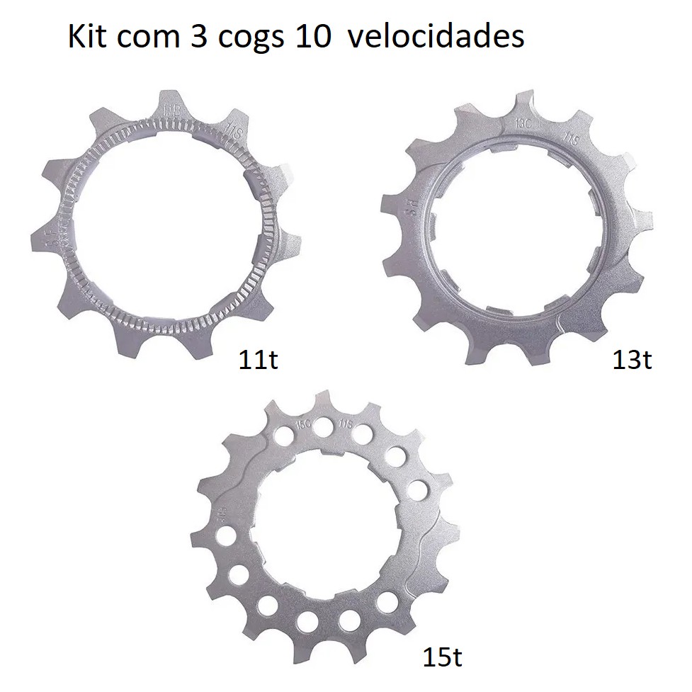 Kit 3 Cogs Pinhão 11 13 15 Dentes Cassete 10v 11v Shimano Sunrace