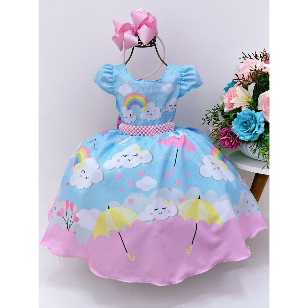 Oblee Marketplace  Vestido Infantil Princesa Temático Chuva De  Benção-Chuva de amor-Nuvem Azul