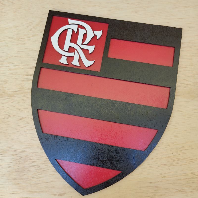 Placa aplique em MDF decoração time de futebol escudo Flamengo 3D