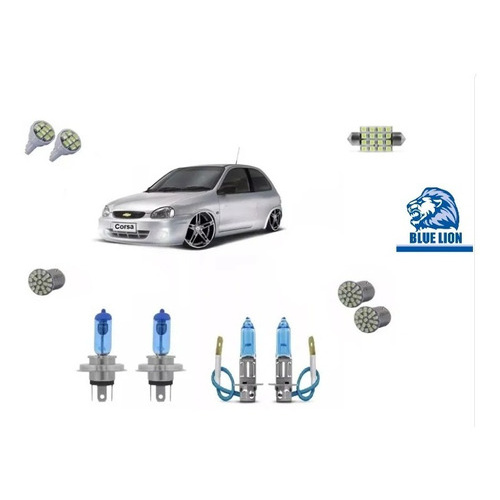 Corsa Wind Sedan Classic Kit Farol Super Branca E Leds