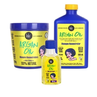 Kit: Shampoo, Mascara e Oleo Argan Oil Lola Cosmetics Reconstrução, Cabelos Danificados