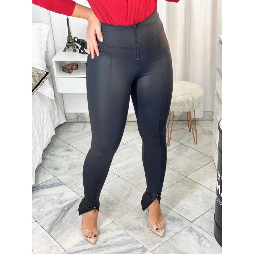 Calça Feminina Preta Cintura Alta Elástica Riscado - Compre Agora Online