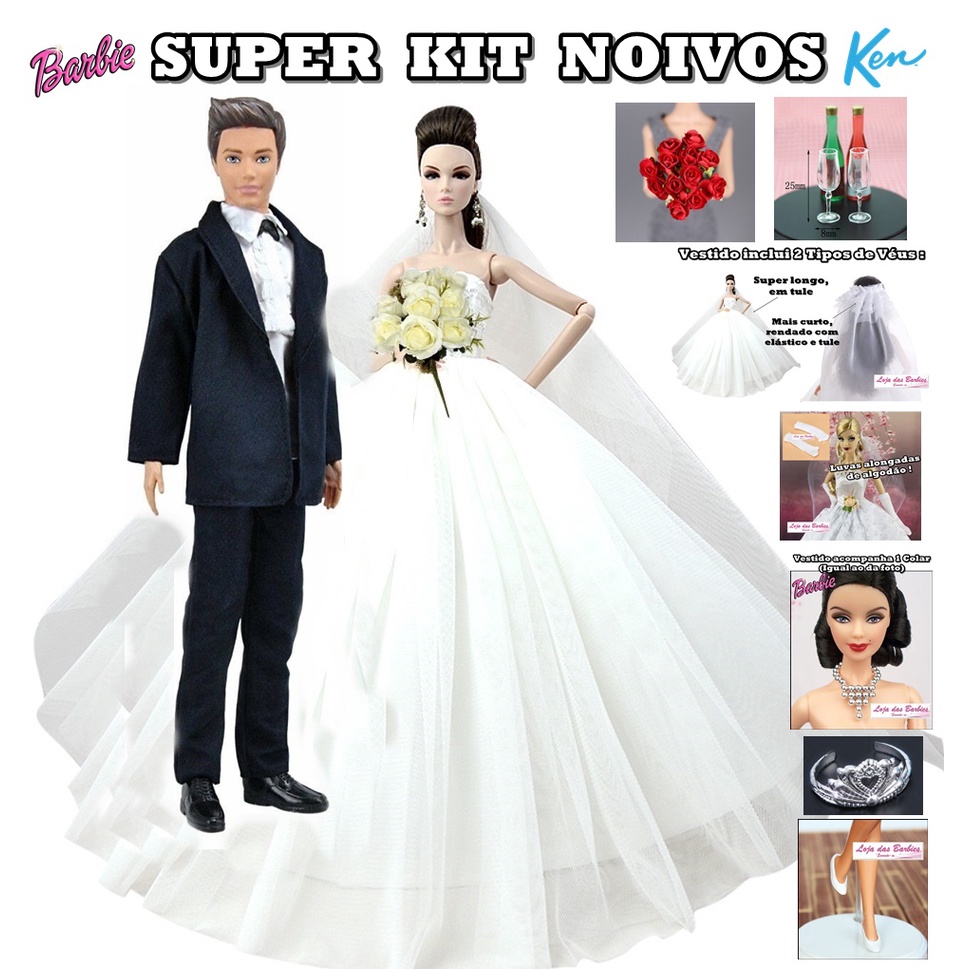 Kit De Sapatos Roupinhas Vestidos Para Boneca Barbie E Ken