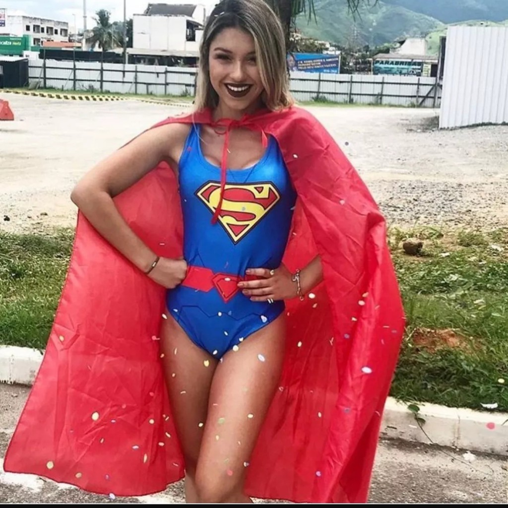 Fantasia Super Homem Super Girl Feminino Adulto Body + Capa
