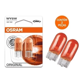 Par de Lâmpada Pingo Osram T10 Laranja Âmbar 3200k 12V 5W Original C/ NF-e