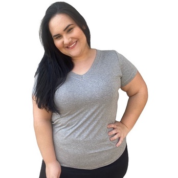 Blusa Feminina Plus Size Baby Look Lisa Gola V Camiseta Básica Até G4