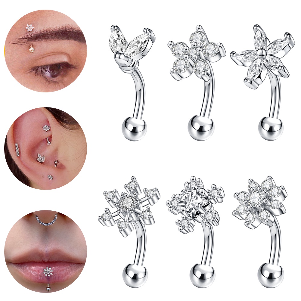 Piercing barbell curvo em coração vertical labret sobrancelha em aço  cirúrgico 316l