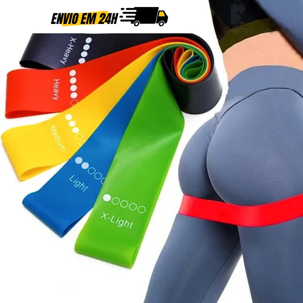 Kit 5 Faixas Elásticas Para Exercícios Multifuncional Yoga Fisioterapia e Treino