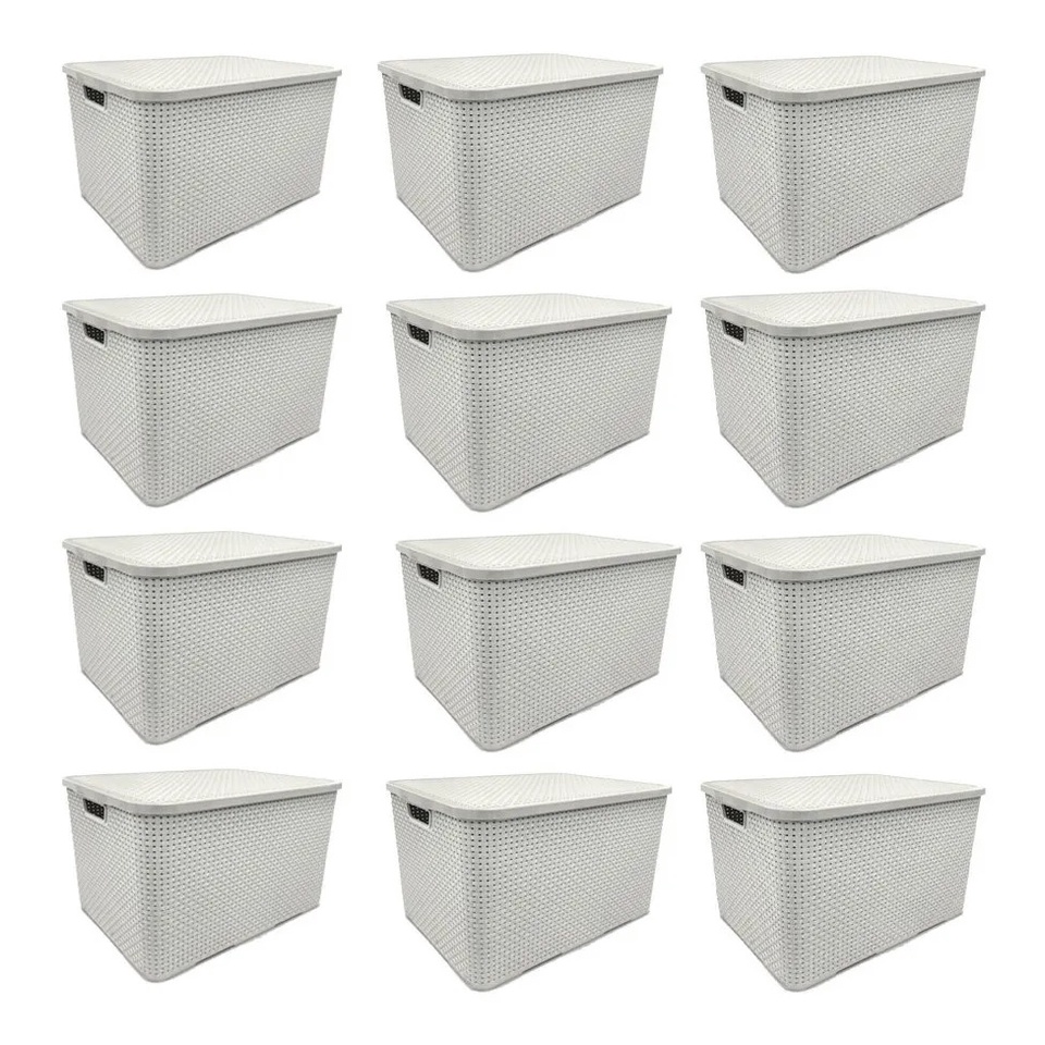 Kit 12 Caixa Organizadora Rattan Branco Com Tampa 7 Litros | Shopee Brasil