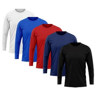 kit 5 camisas manga longa malha fria 100% poliéste - blusas camisetas