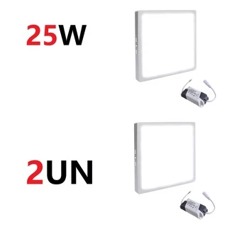 Kit Com 2un Luminária Painel Led Plafon de Sobrepor 24w quadrado luz branco frio