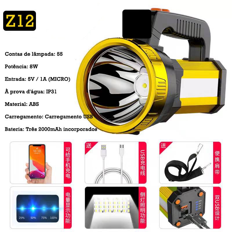 Lanterna Recarregavel 3KM 40 Horas Z12 Iluminação Externa/Super