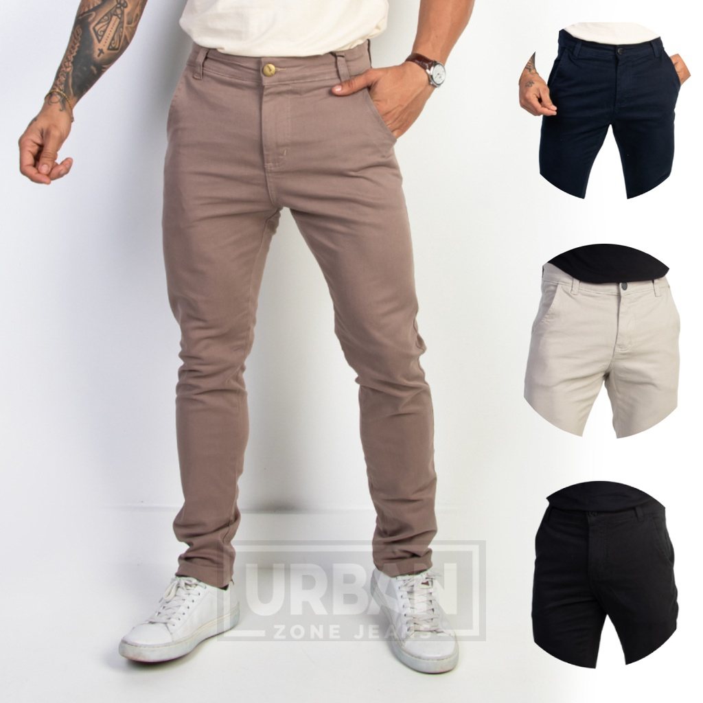 Calça Masculina Alfaiataria Sarja Modelo Esporte Fino Brim com Elastano