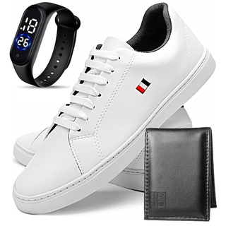 Sapatênis Casual Masculino Linha Mb Branco Com Relógio e Carteira