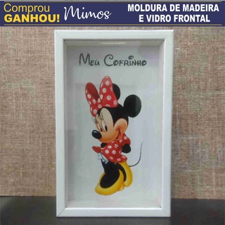Quadro Cofre Minnie Disney Moldura de Madeira e Vidro Frontal