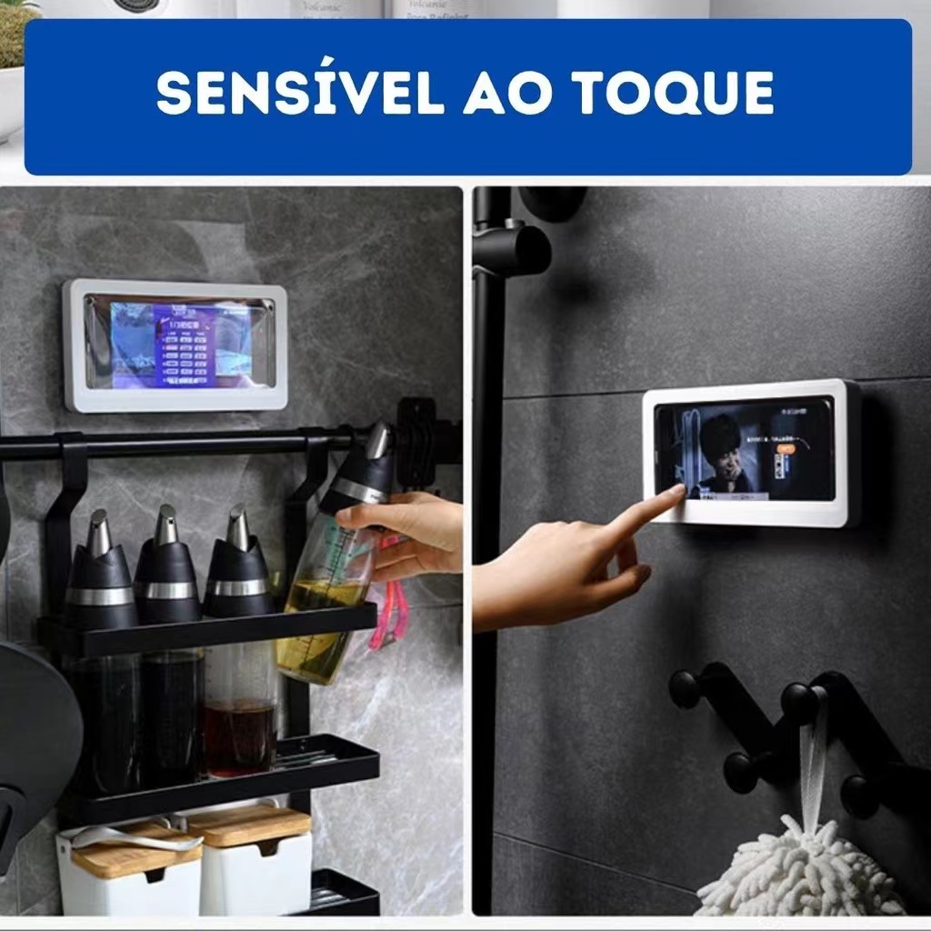 Suporte Case impermeável Celular Para Box Banheiro Chuveiro e Cozinha  Resistente a Água