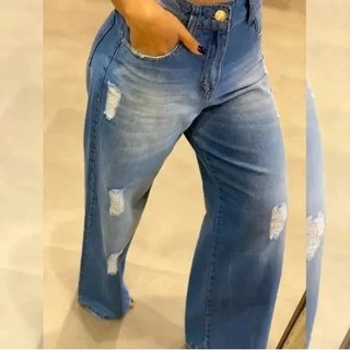 Wide Leg Pantalona Cintura Alta Nova Tendência Jeans Premium