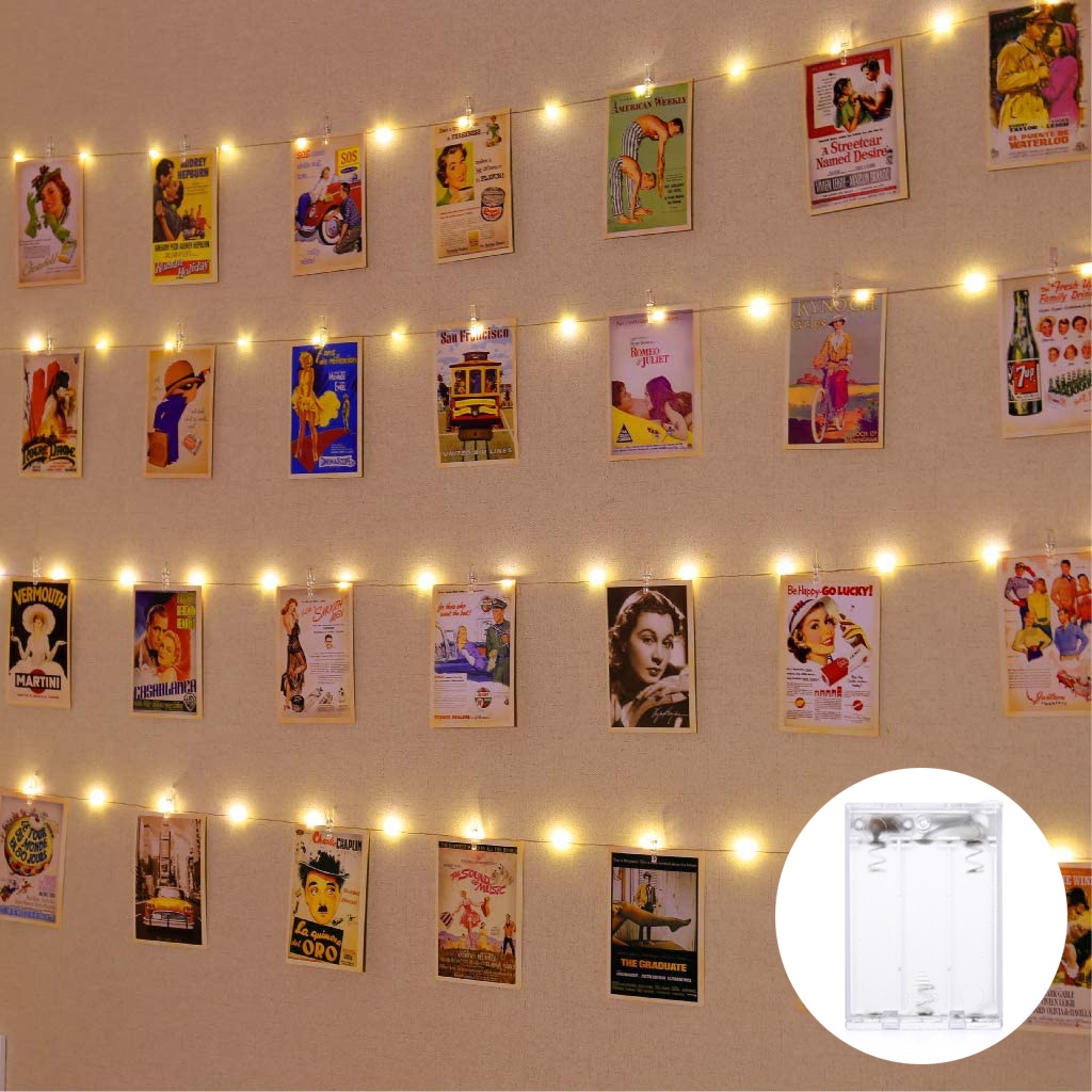 Luzes LED para cordões de partes para fotos clipes 2M10 / clipes 5M30 / clipes 10M50 Luzes de decoração de parede Luzes de fadas Luzes de decoração de festa de Natal alimentadas por bateria 3AA