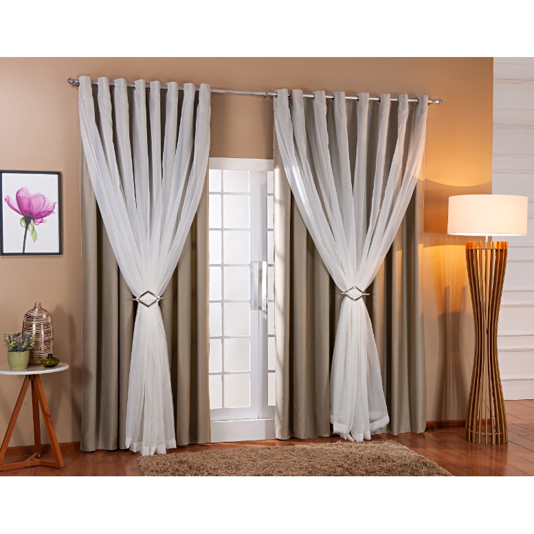 Cortina Blackout em Tecido com Voil 4m x 2,30m Para Sala Quarto