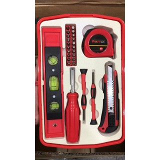 Kit de Ferramentas Profissional com 26 peças + Maleta Organizadora = Estilete + Metro Guia + Nível Nivelador + KIT MINI BITS CHAVE FENDA PHILIPS = COMPLETO = FOTO REAL DO PRODUTO