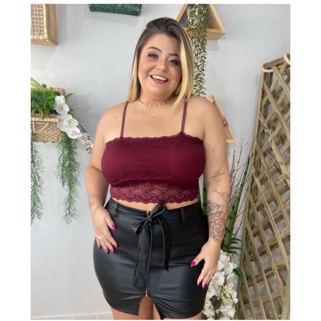 Saia plus size de hot sale couro